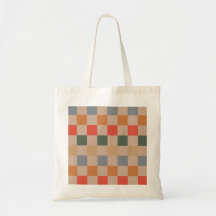 Blue Beige Orange Brown Checkered Gingham Pattern