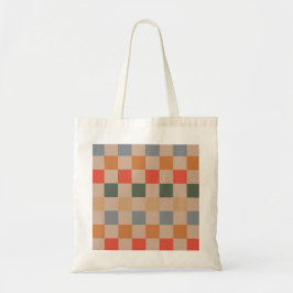 Blue Beige Orange Brown Checkered Gingham Pattern Tragetasche