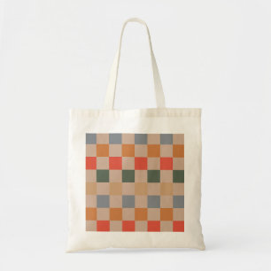 Blue Beige Orange Brown Checkered Gingham Pattern Tragetasche