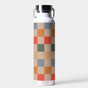 Blue Beige Orange Brown Checkered Gingham Pattern Trinkflasche