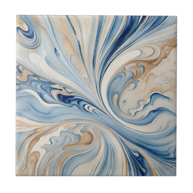 Blue Beige Waves 2 Keramiken Tile Fliese (Vorderseite)