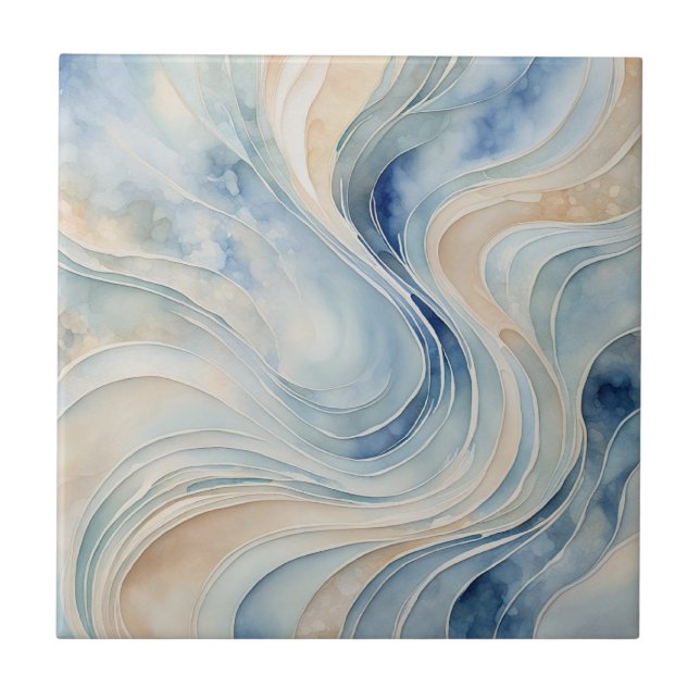 Blue Beige Waves 3 Keramiken Tile Fliese (Vorderseite)