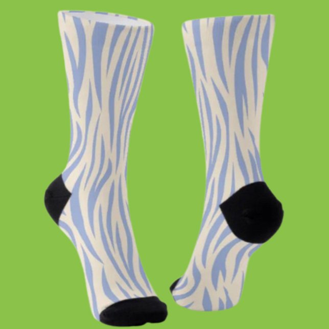 Blue & Beige Zebra Stripe Crew Socken - Fun Animal (Von Creator hochgeladen)