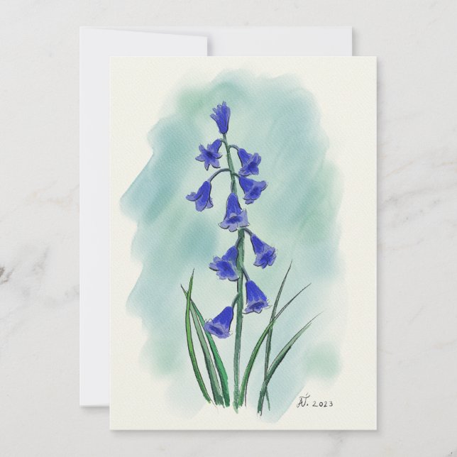 Blue Bell Aquarell Blume Feiertagskarte (Vorderseite)