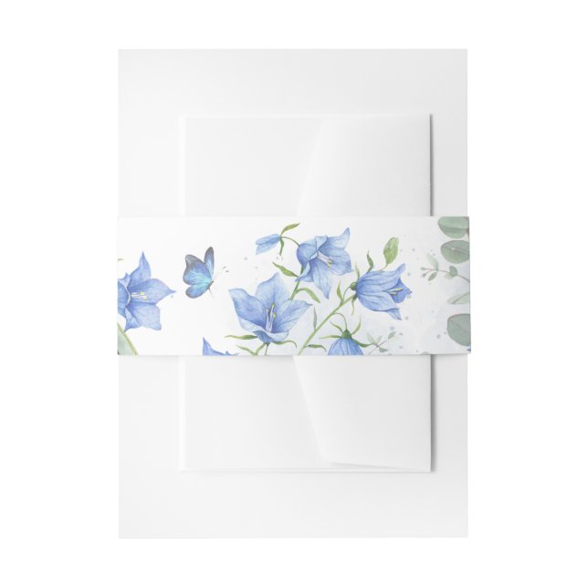 Blue Bellflower Wedding Bellyband Einladungsbanderole (Vorderseite Beispiel)