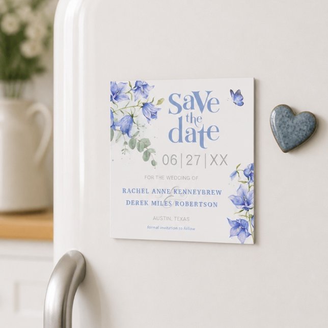Blue Bellflower Wedding Save the Date Magnet Card (Von Creator hochgeladen)