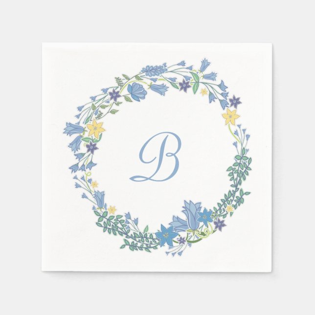 Blue Bells Floral Wreath Wedding Paper Napkins Serviette (Vorderseite)