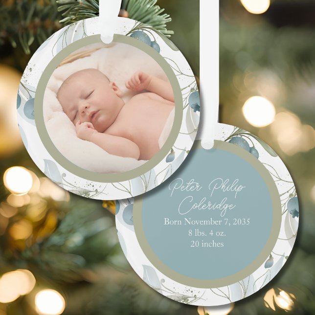 Blue Berry Botanical Baby Photo Ornament (Von Creator hochgeladen)