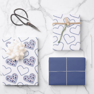 Blue Berry Hearts Geschenkpapier Set