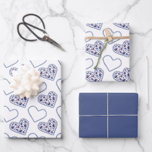 Blue Berry Hearts Geschenkpapier Set