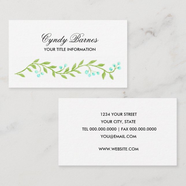 Blue Berry Vine Business Card Visitenkarte (Vorne/Hinten)