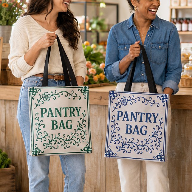 "BLUE-BERRY" VORRATSBAG | CHINOISERIE-TASCHE  (Our Totes: "GREEN TEA" (l); "BLUEBERRY" (r); 2 sizes)