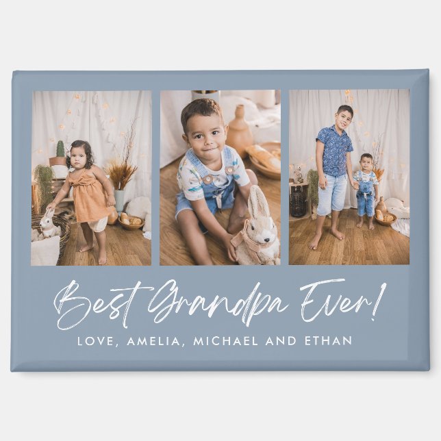 Blue Best Opa je Drei-Foto-Magnet Magnet (Vorderseite)