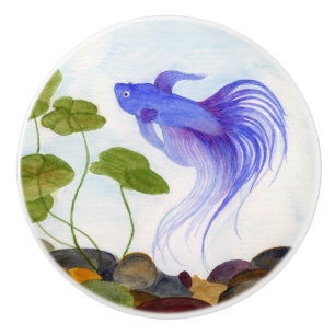 Blue Betta Fish Keramikknauf