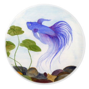 Blue Betta Fish Keramikknauf