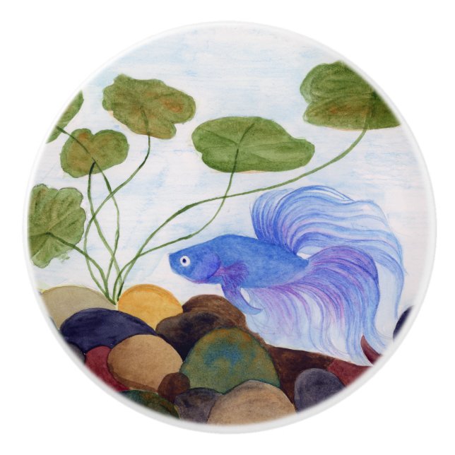 Blue Betta Fish Keramikknauf (Vorderseite)