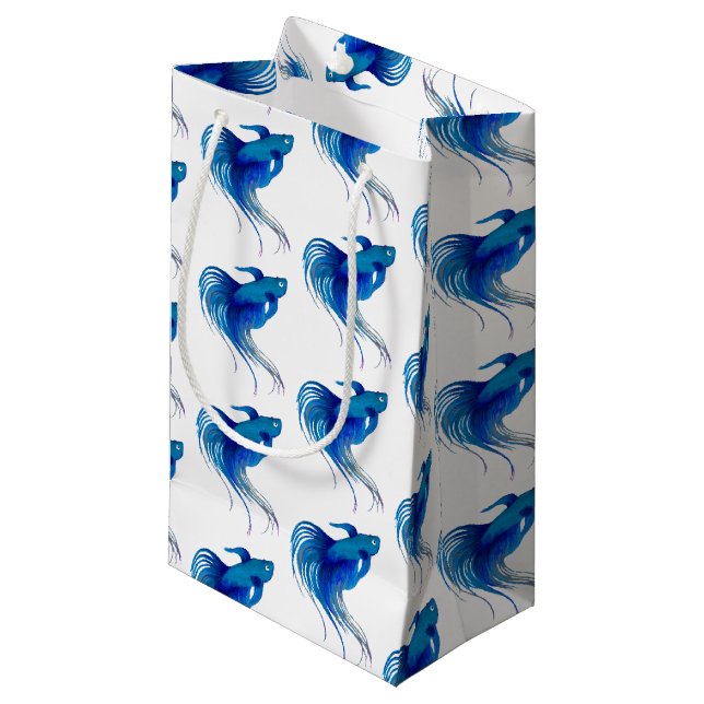 Blue Betta Fish Kleine Geschenktüte (Vorderseite Schrägansicht)