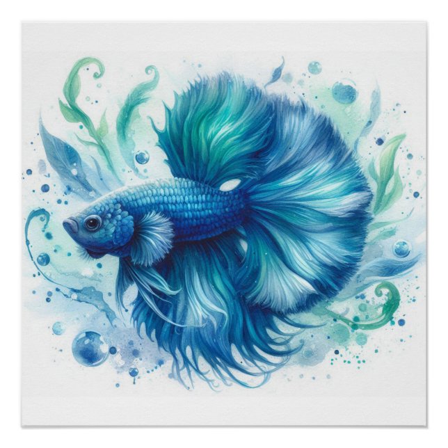 Blue Betta Fish no 1 Glossy Poster (Vorderseite)