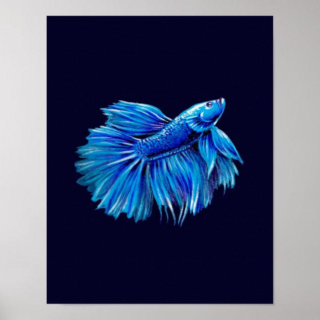 Blue Betta Fish on Navy |Aquarium Lover Poster (Vorne)