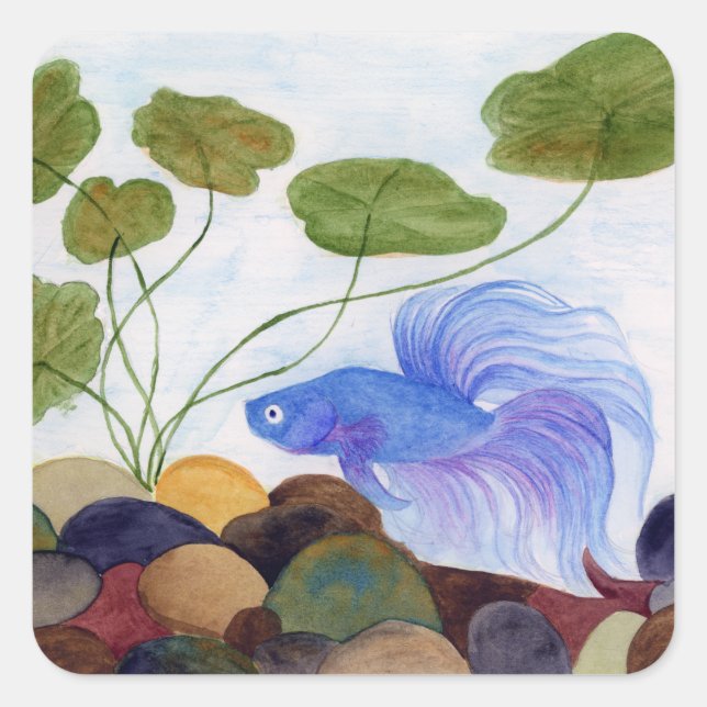 Blue Betta Fish Quadratischer Aufkleber (Vorderseite)