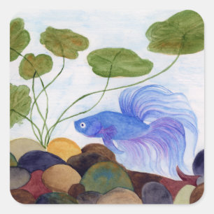 Blue Betta Fish Quadratischer Aufkleber