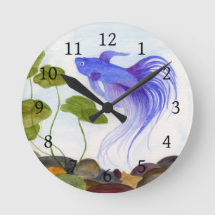 Blue Betta Fish Runde Wanduhr