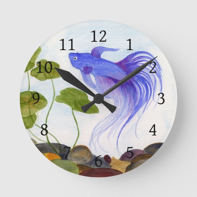 Blue Betta Fish Runde Wanduhr (Vorderseite)