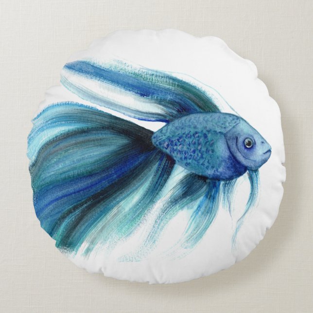Blue Betta Fish Rundes Kissen (Vorderseite)