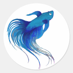 Blue Betta Fish Watercolor Runder Aufkleber