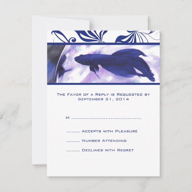 Blue Betta Fish Wedding RSVP Karte (Vorderseite)