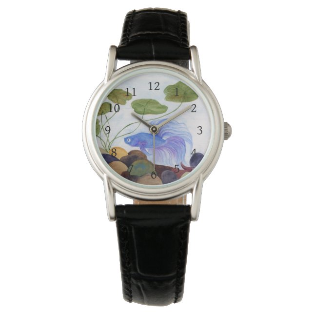 Blue Betta Fish Wrist Watch Armbanduhr (Vorderseite)