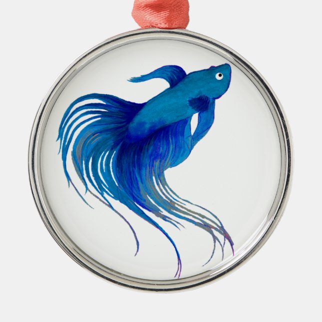 Blue Betta Watercolor Ornament Aus Metall (Vorne)