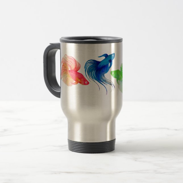 Blue Betta Watercolor Reisebecher (Vorderseite Links)