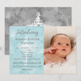 Blue Bible Verse Cross Baby Foto Birth Ankündigung