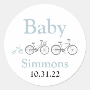 Blue Bicycle Baby Shower Runder Aufkleber