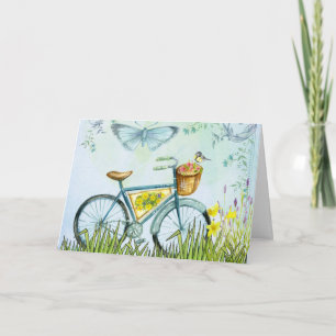 Blue Bicycle Basket Blume & Bird Karte