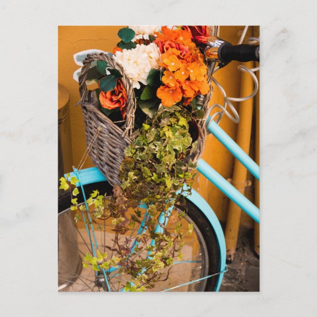 Blue Bicycle Basket Postkarte (Vorderseite)