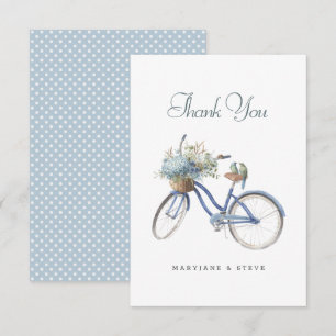 Blue Bicycle Bohemisch Floral Watercolor Wedding Dankeskarte