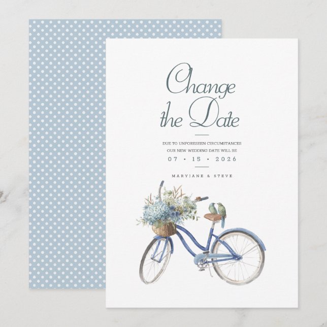 Blue Bicycle Bohemisch Watercolor Wedding Save The Date (Vorne/Hinten)