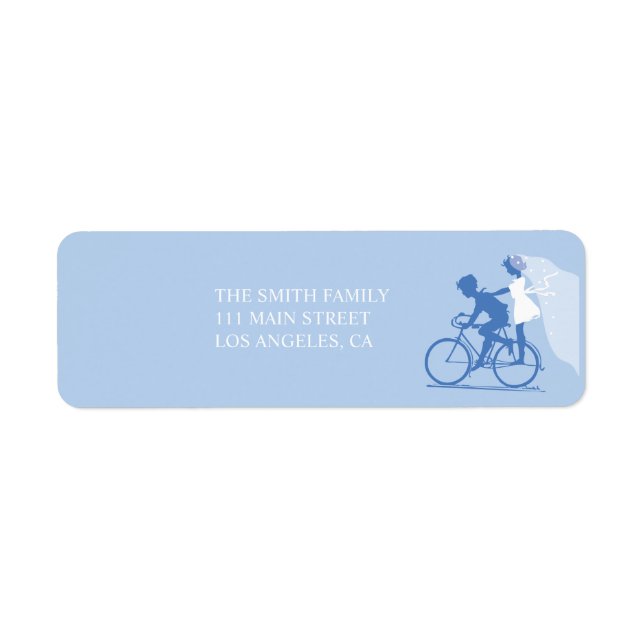 Blue Bicycle Couple Wedding Return Address Label (Vorne)