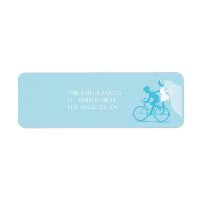 Blue Bicycle Couple Wedding Return Address Label (Vorne)
