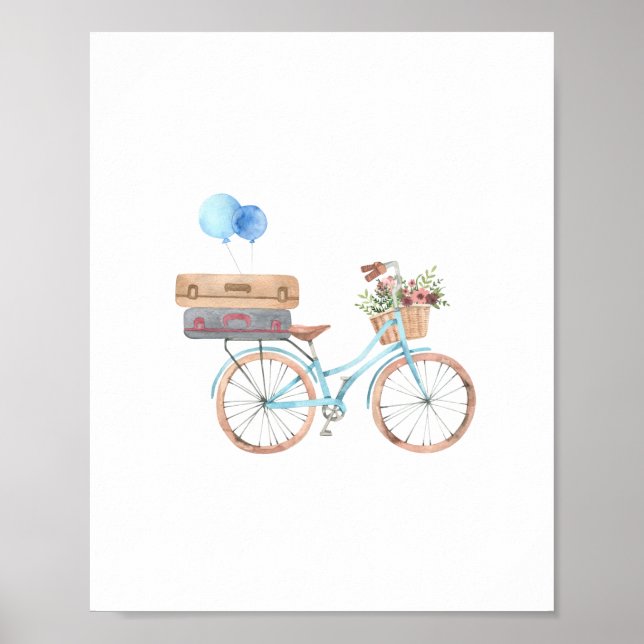 Blue Bicycle Floral Kinderzimmer Decor Poster (Vorne)