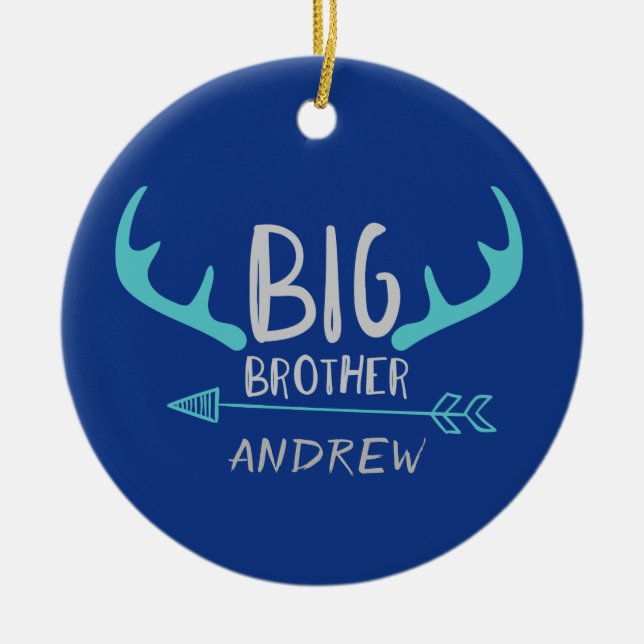 Blue Big Brother Antler Personalisiert Arrow Keramik Ornament (Vorne)