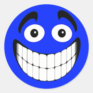 Blue Big Grin Face Runder Aufkleber