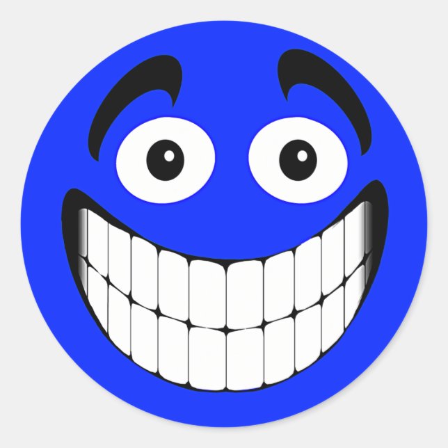 Blue Big Grin Face Runder Aufkleber (Vorderseite)