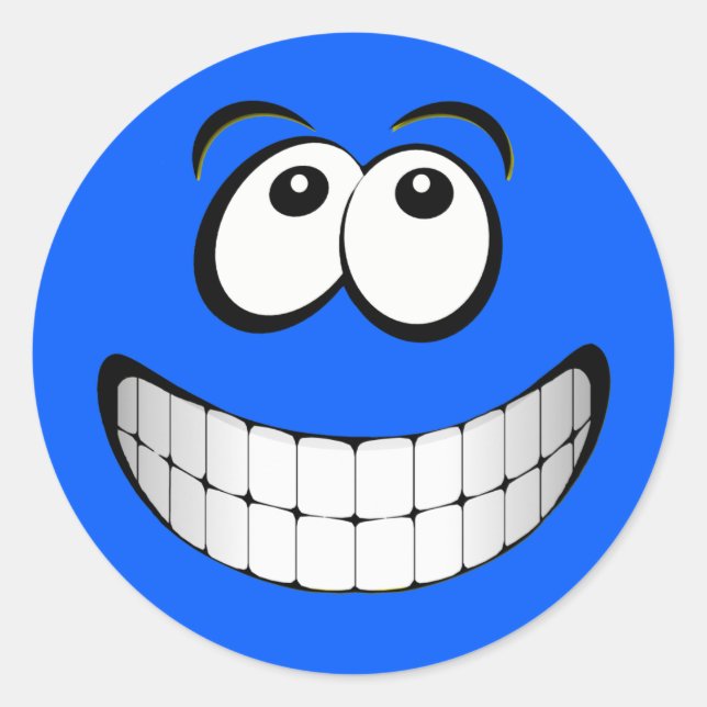 Blue Big Grin Face Runder Aufkleber (Vorderseite)
