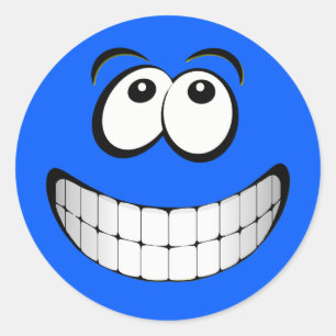 Blue Big Grin Face Runder Aufkleber
