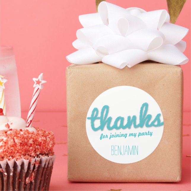 Blue Big Sketch Danke, Boy Birthday Party Gefallen Runder Aufkleber (Party)