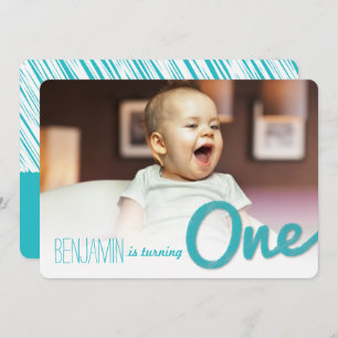 Blue Big Sketch One Baby Boy's 1. Geburtstag Party Einladung