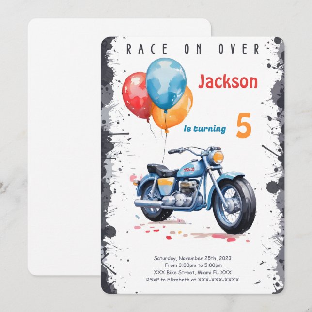 Blue Bike Birthday Einladung (Vorne/Hinten)